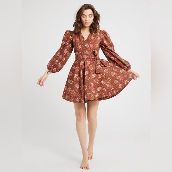 NWOT Mille Resort & Travel Nan Wrap Dress In Cinnabar - Picture 1 of 12
